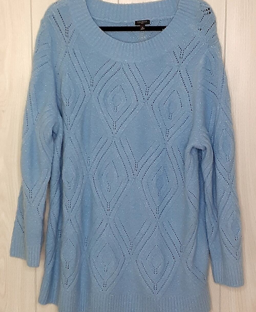 Talbots Plus Blue Sweater Size 2X Slight Mock Neckline Metallic Threads